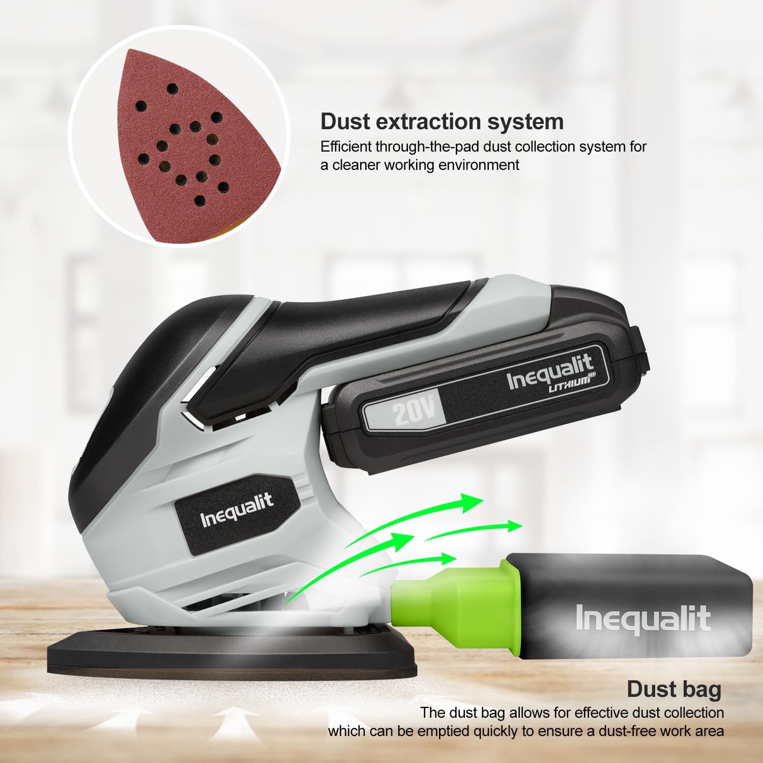 Cordless Detail Sander, Electric Sander with 12000 RPM 20V 1.3Ah, Including 20Pcs Sandpapers and Dust Collection System for Precise Sanding in Tight Spaces, Battery and Charger Bundled