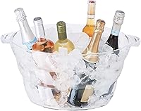 OGGI Acrylic Oval Party Tub with Handles - Clear 18.5x11 Beverage Ice Cooler for Beer Wine Soda, Indoor Outdoor Party Chiller