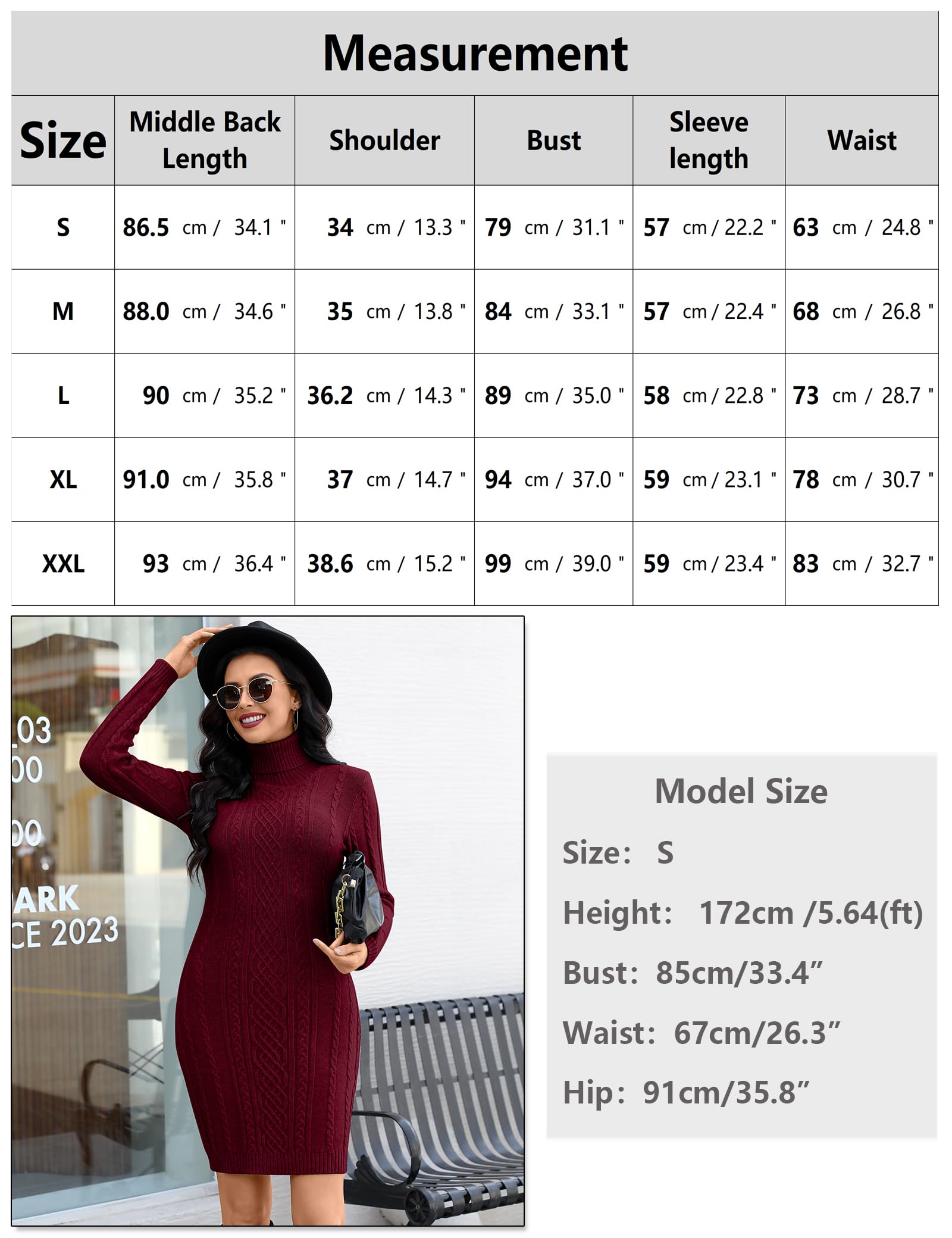Aottori Robe Pull Femme Col Roulé Manches Longues Coupe Ajustée Midi Hiver | Maille tricotée, col roulé avec manches longues, coupe ajustée mi-longue, adaptée au bureau dîner ou sortie, au quotidien