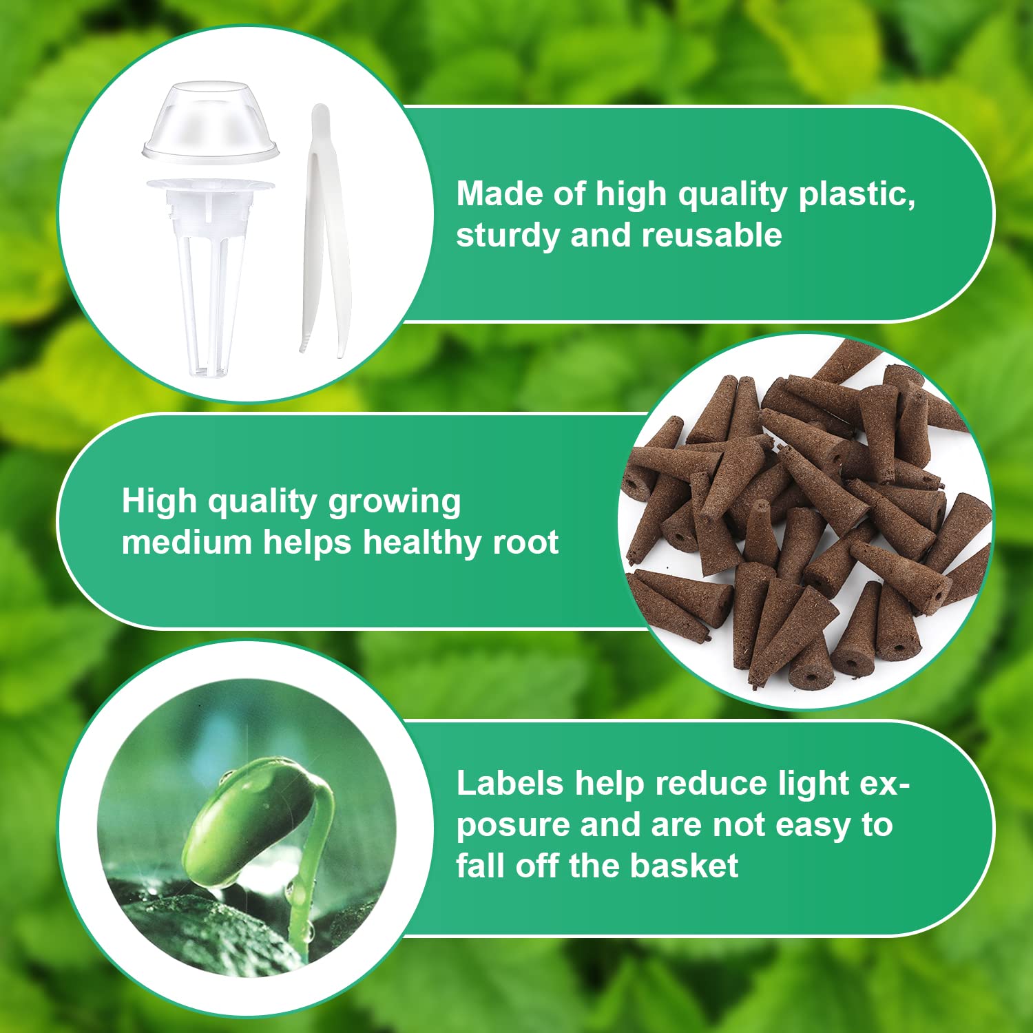 101 pezzi Kit di Baccelli di Semi per Aerogarden, Idroponica Kit Hydroponic Grow Kit con 20 Cestini per Coltivazione, 20 Coperchi Isolanti, 40 Spugne per Coltivazione, 20 Etichette per Piante