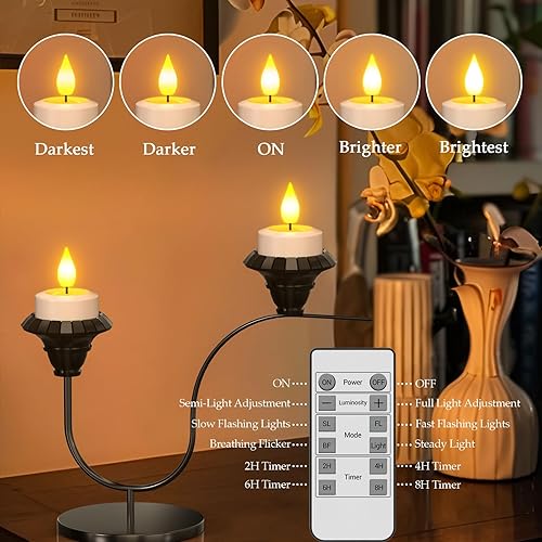 Miniatura 7 de PChero Velas de té recargables con temporizador remoto, 6 paquetes de velas LED parpadeantes sin llama con cable de carga USB y control remoto para
