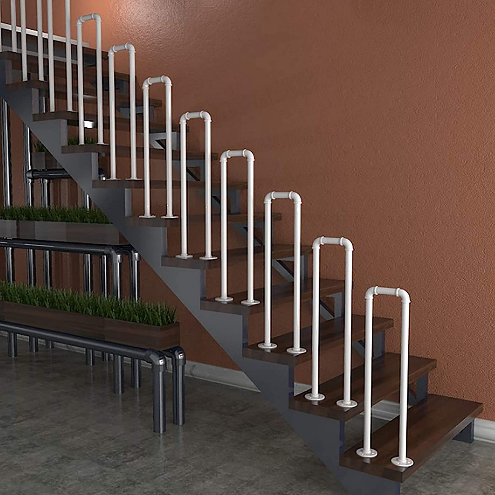 LINGZE U-Shaped Handrail- Complete Kit, Indoor Outdoor Loft Non-Slip Support Railing, Upgraded Version Wrought Iron Outdoor Step Hand Rail, 35-100cm, White (Size : 35cm)