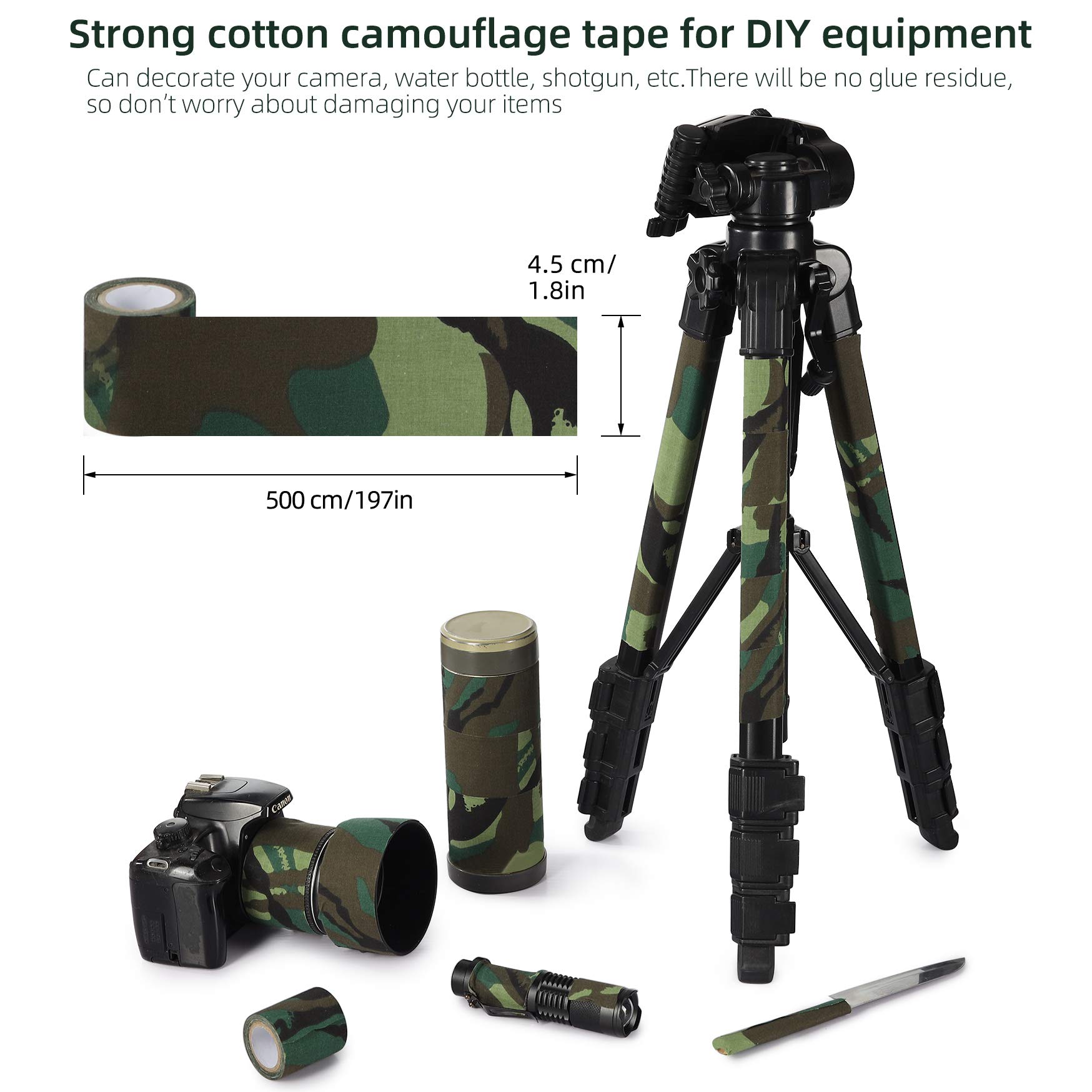 PELLOR Tuta Mimetica 3D Ghillie, 6 Pezzi Tactics,Abbigliamento da Caccia,Cecchino,Nastro Mimetico,Autoadesivo,Riutilizzabile,Mimetico,Cappello per Caccia,Campeggio