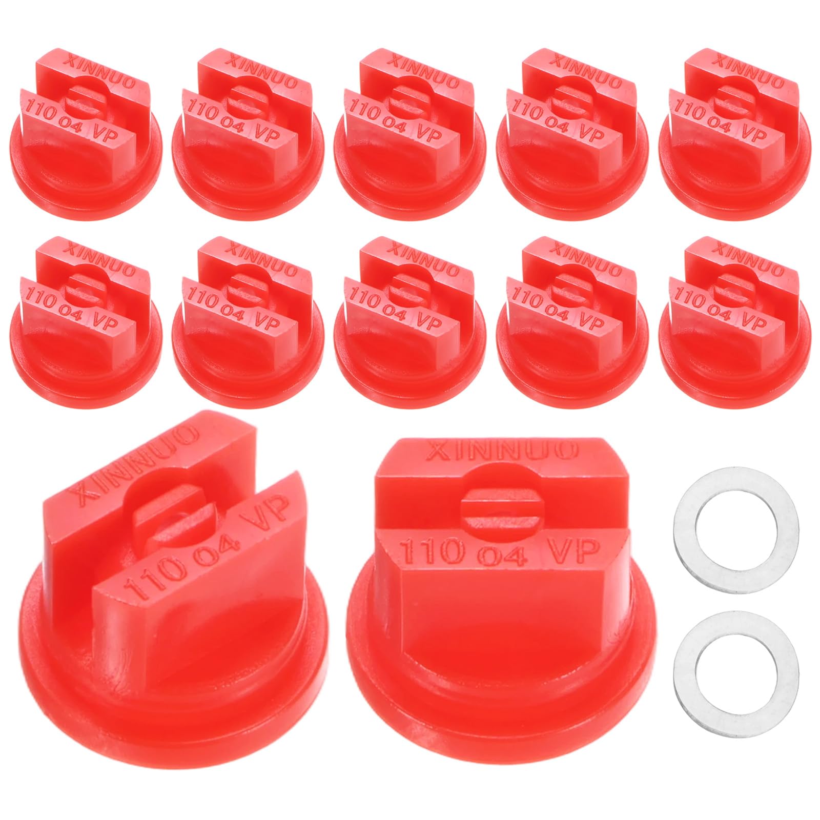 M METERXITY 12-Pack 110 Degree Flat Fan Shaped Spray Nozzles, Plastic 0.4mm Pore Sprayer Nozzle Tips with Plastic Gaskets for Agricultural Irrigation, Replacement of Knapsack Tips [Red]