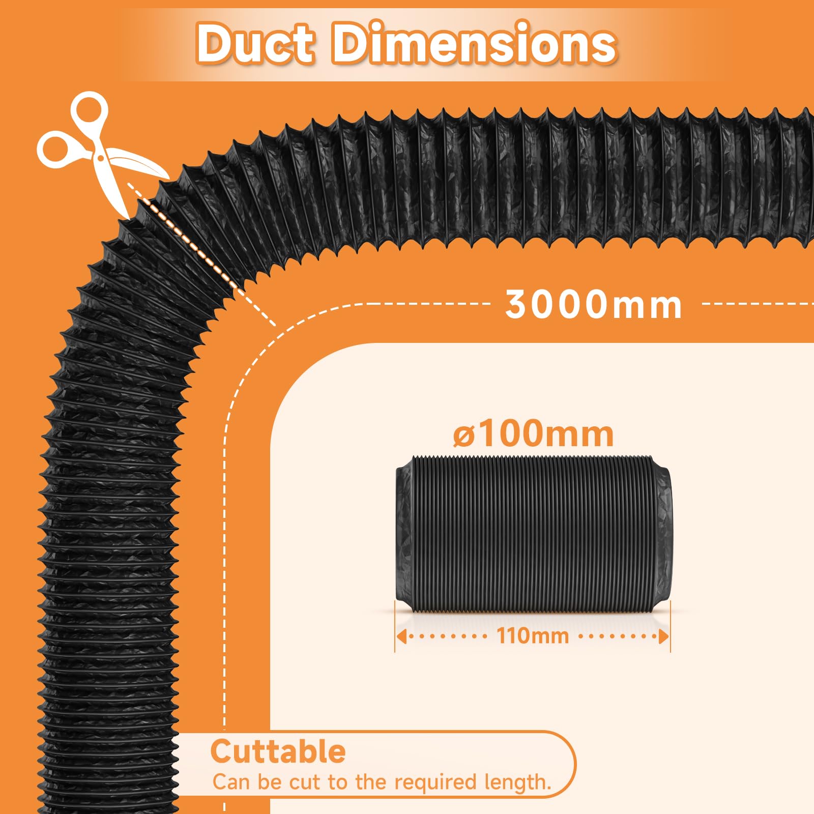 YJHome 100mm Ducting 3m Long, 4 Inch Flexible Vent Hose with 2 Duct Clamps - Image 2