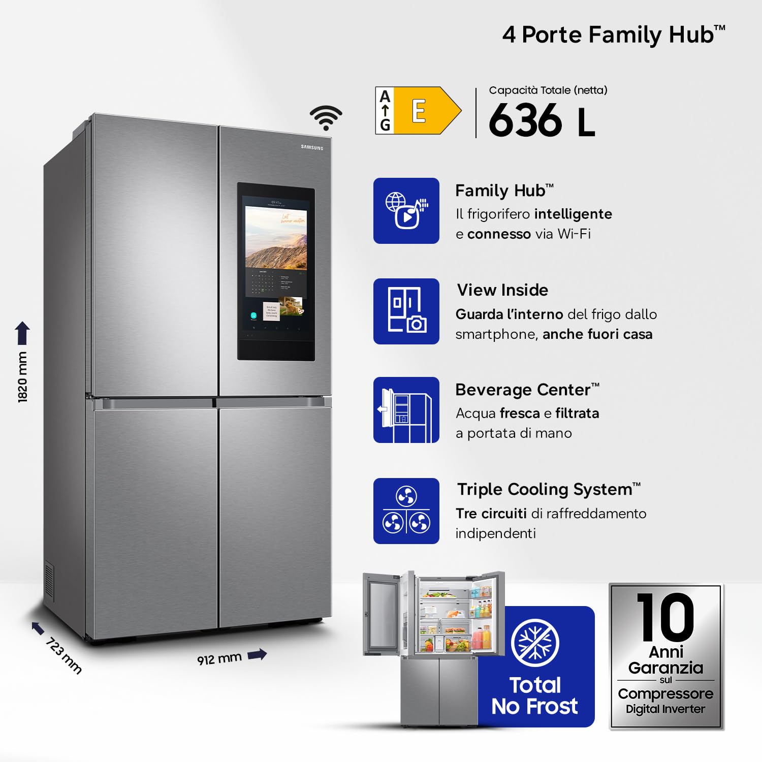 Refrigeratore Samsung Family Hub 4 Porte AI Vision 636 L - Dettaglio