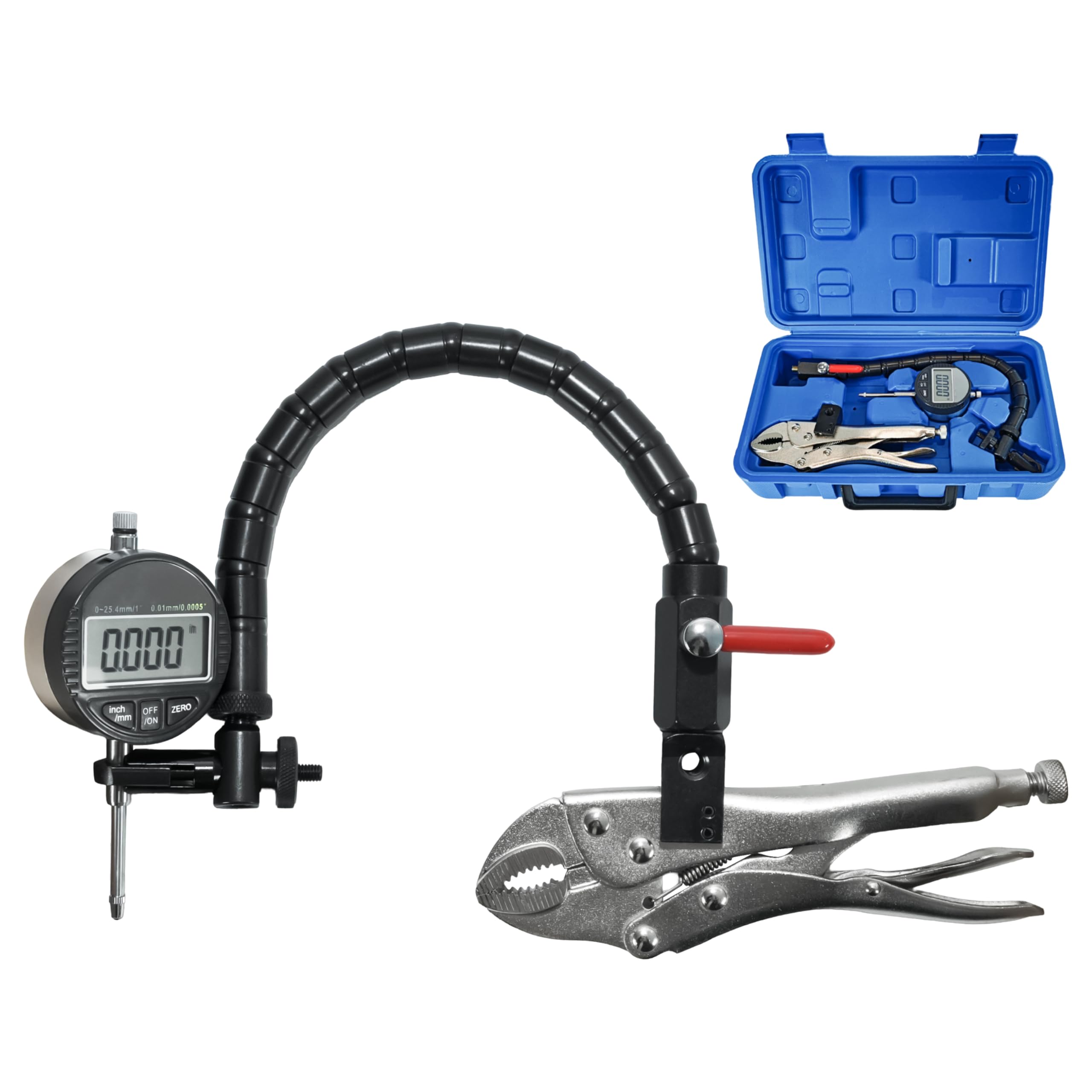 HFS(R) Disc and Rotor/Ball Joint Gage Set 0-1" Digital Dial Indicator 360° Flexible Stem Holder Locking Plier Automotive Measurement Tool