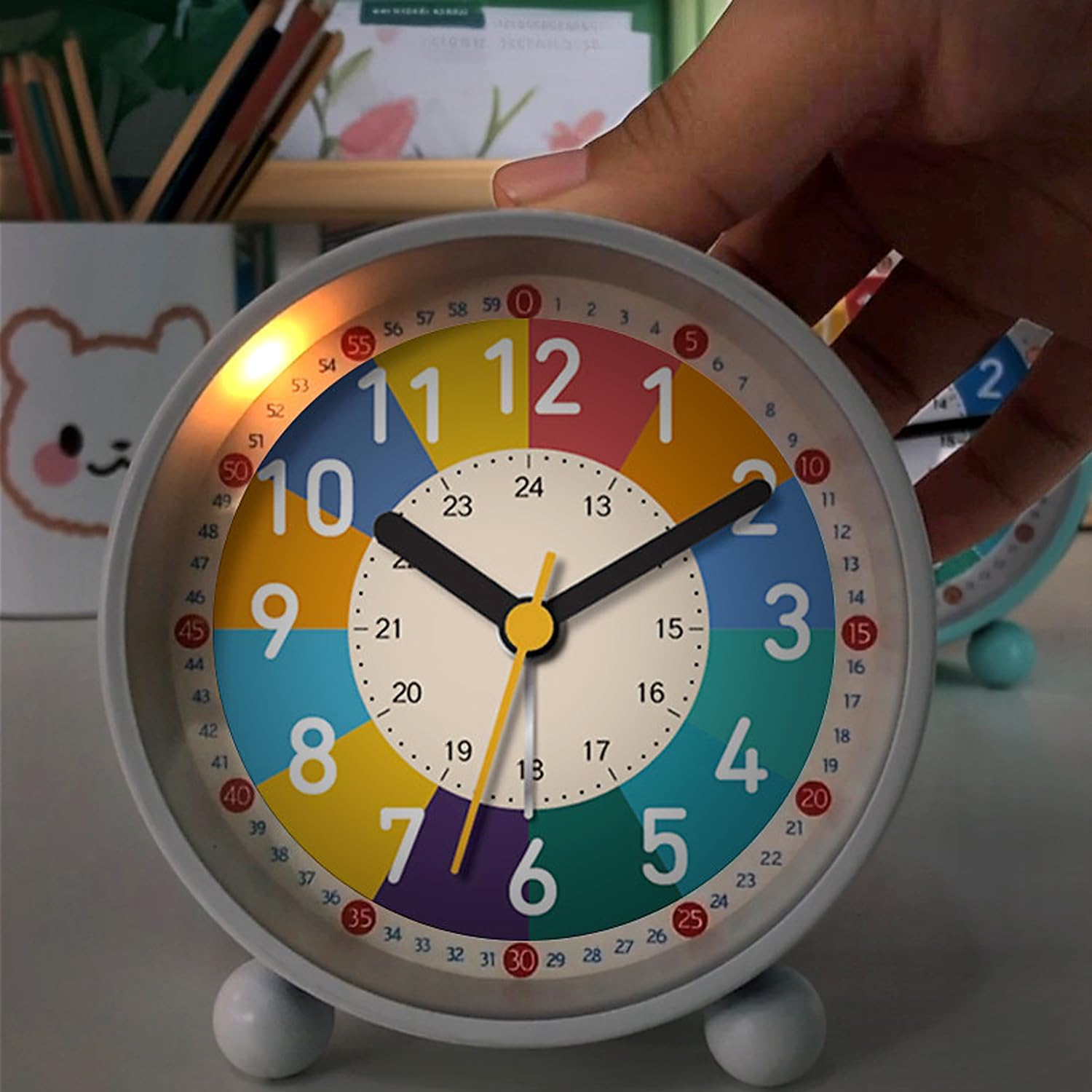 Sunshine smile Réveil avec veilleuse, réveil analogique sans tic-tac, réveil d'apprentissage sans tic-tac, horloge réveil à piles
