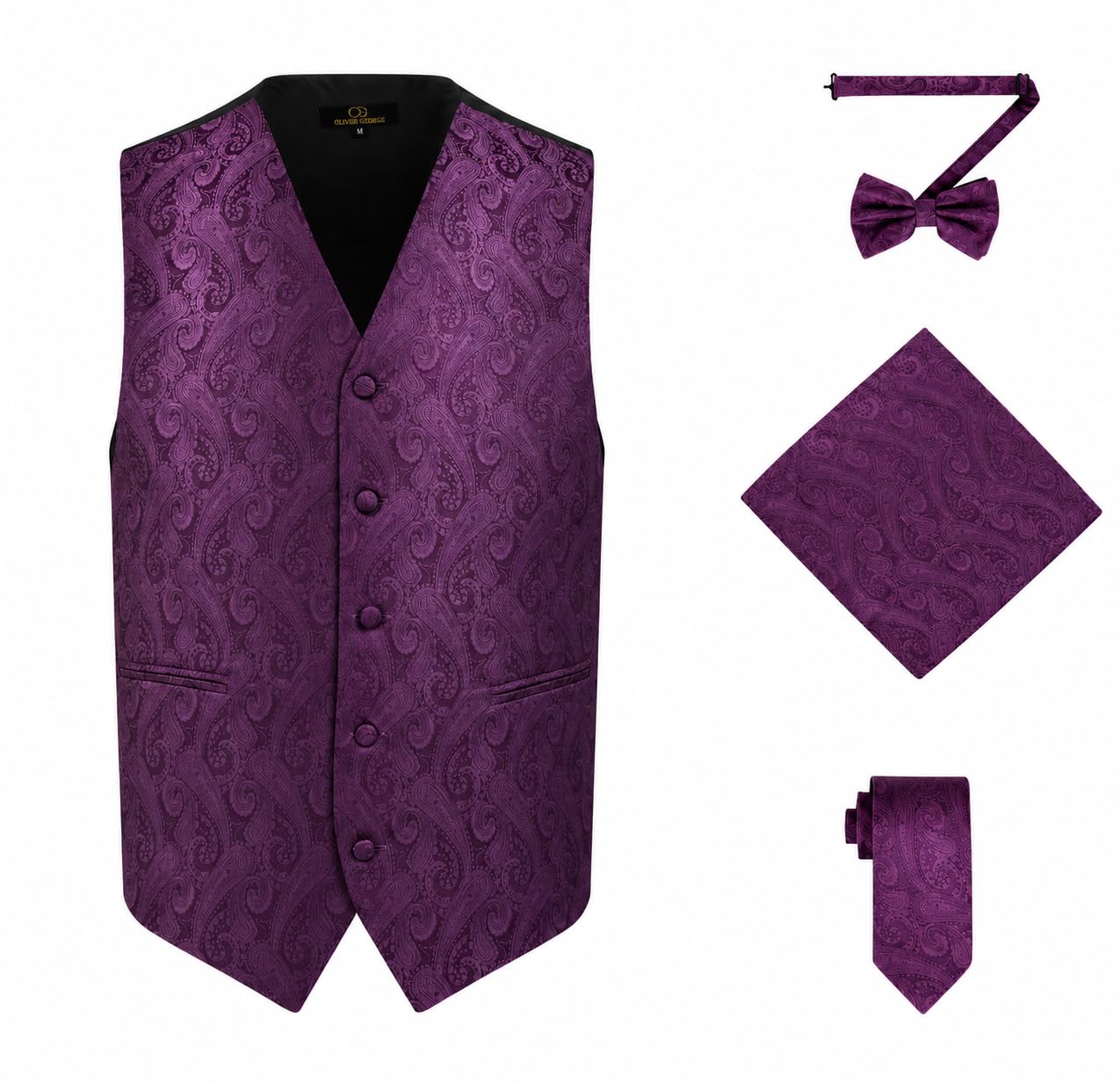 4pc Paisley Vest Set-Dark Purple-M-image-49