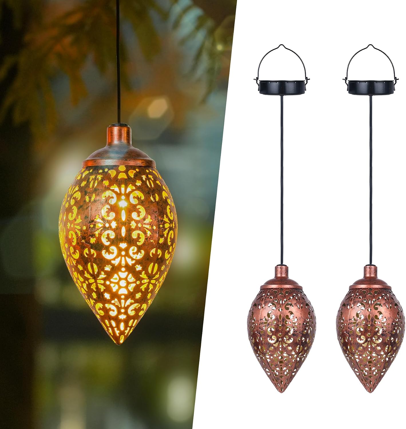 Görvitor Solarlaterne für Außen Hängend, 2 Stück Solarlampen für Außen Garten Outdoor, IP65 Wasserdicht Metall Solar Laterne Hängend für Deko Balkon Terrasse Baum, Geschenke für Frauen Mama
