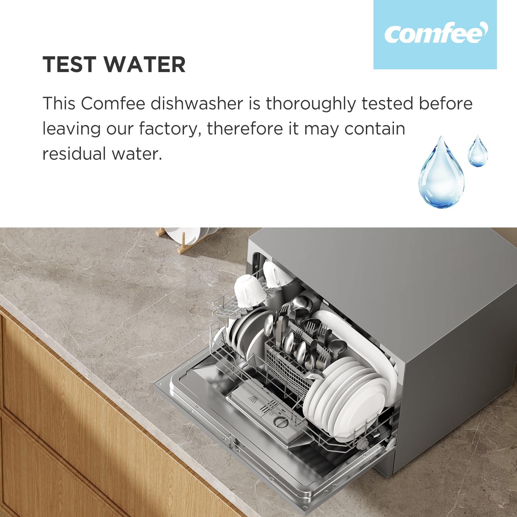COMFEE' 2026 New Upgraded Table Top Dishwasher with 6 Place Settings, Mini Countertop Dishwasher for Small Families, Couples, Auto Open Dry, LED display, Delay Start, 47dB Quiet Noise, White — view 11