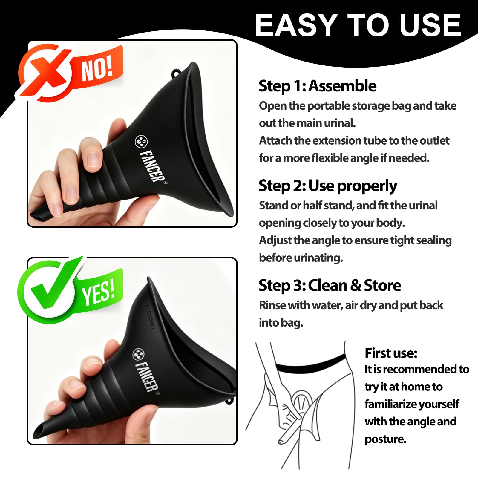 Portatif Urinoir Femme, Urinoir Réutilisable à Entonnoir en Silicone, avec Tube d'extension, Urinoirs pour Femme Pliable en Portable, pourCamping, Toilettes pour Camping, Randonnée, Vacances
