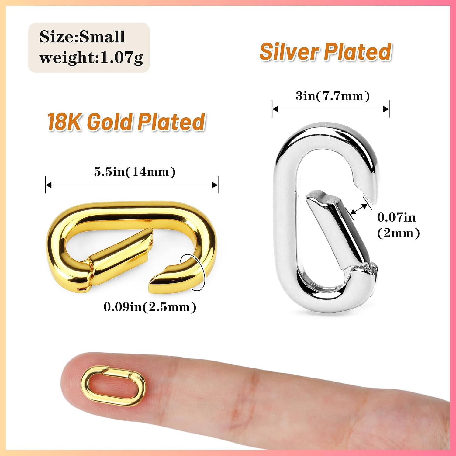 8PCS Carabiner Necklace Clasps and Closures Oval Connector(Gold+Silver)