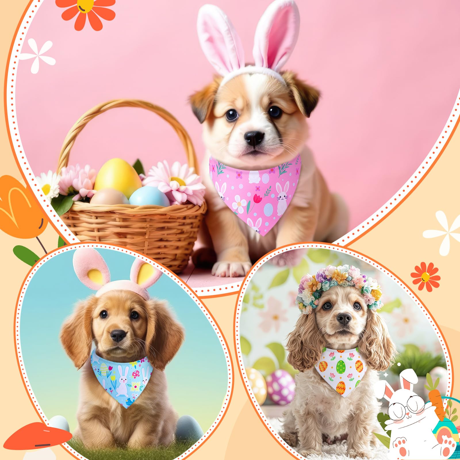 Sanwuta Lot de 100 bandanas de Pâques pour chien en vrac en forme d'œufs de lapin pour chiens, bavoirs triangulaires pour animal domestique, costume de Pâques, accessoires photo, accessoires pour
