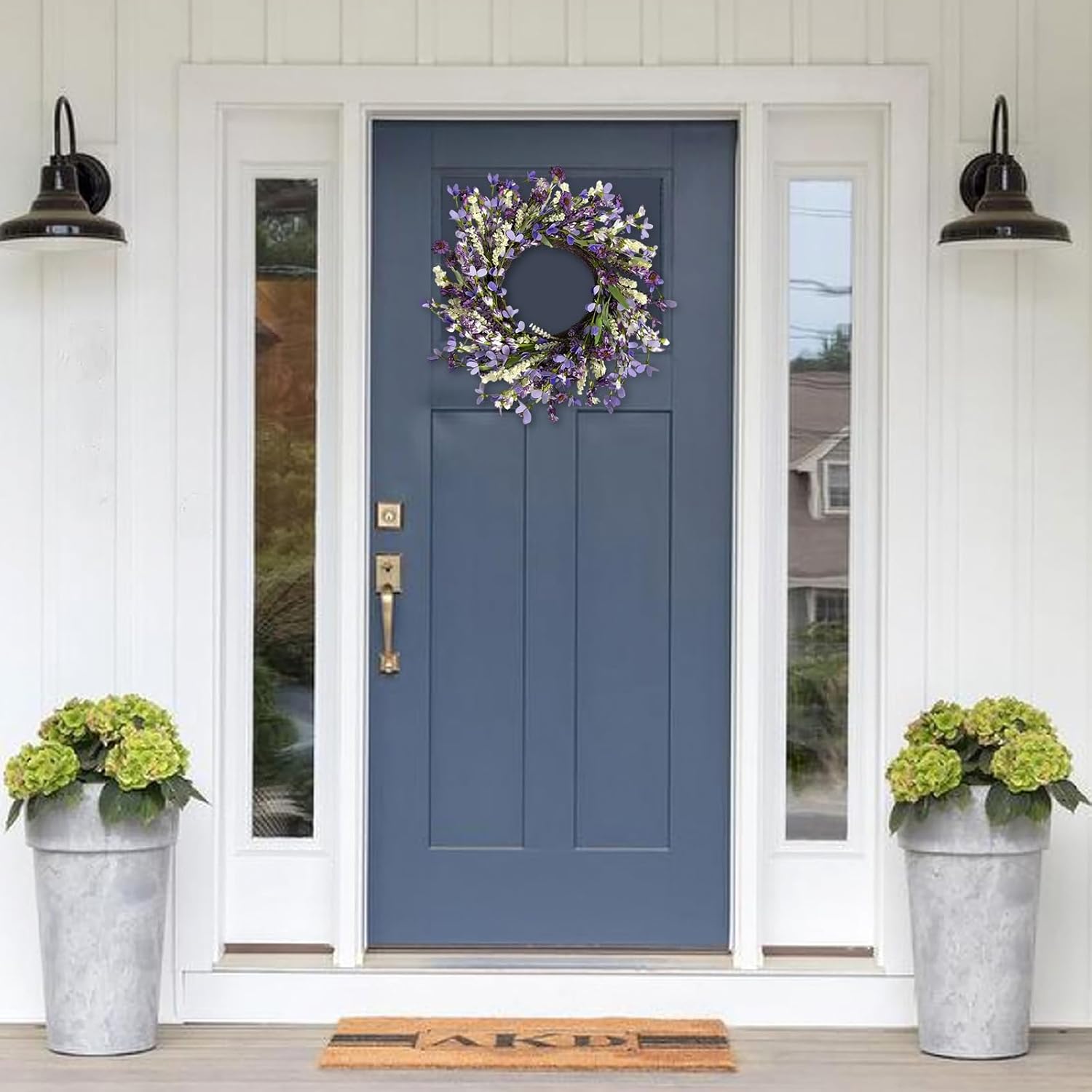 24 Inch Lavender Wreath for Front Door Purple Daisy Spring Summer Artificial Wild Flower Greenery Leaves for All Seasons Home Wall Indoor Outdoor Window Decor