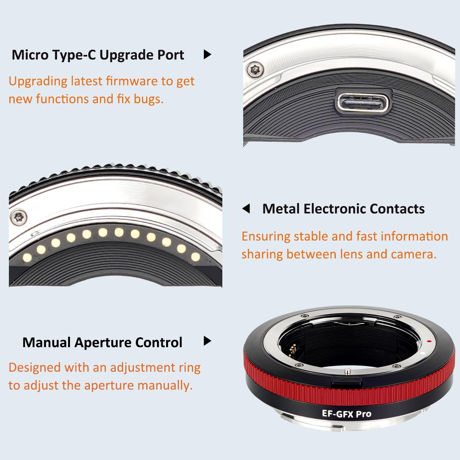 EF-GFX Pro Autofocus Metal Lens Adapter Compatible for Canon EF Series Lens to Fuji G-Mount Camera Fuji-Film GFX 100 100S 50S 50SII 50R