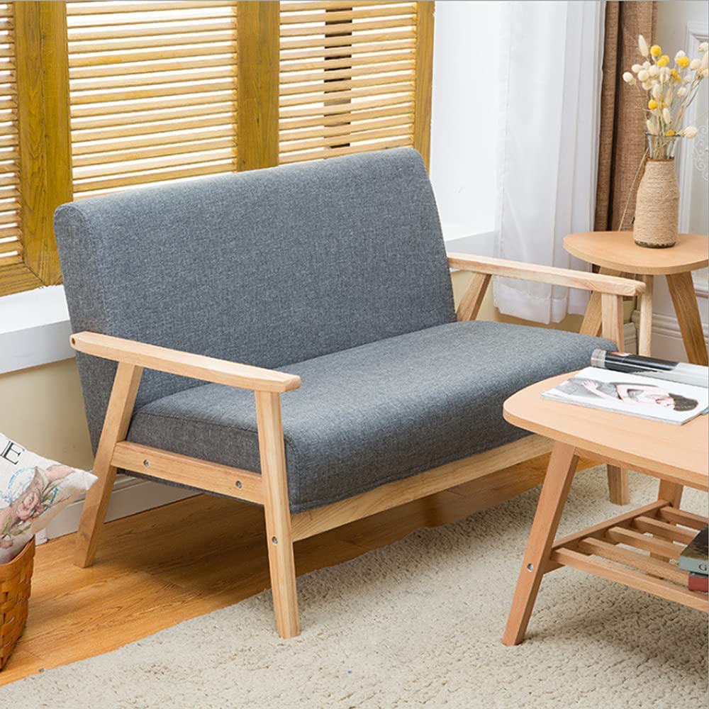 Dripex Divano a 2 posti, in tessuto, moderno e scandinavo, divano lounge in legno e tessuto di lino, per soggiorno, camera da letto, ufficio, grigio scuro, 113 x 67 x 75 cm, Grigio Scuro