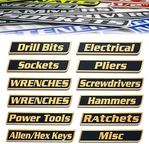 Miniatura 17 de Paquete de 12 etiquetas magnéticas para caja de herramientas, 12/24/36 unidades, etiquetas de metal duraderas para cajón de caja de herramientas,