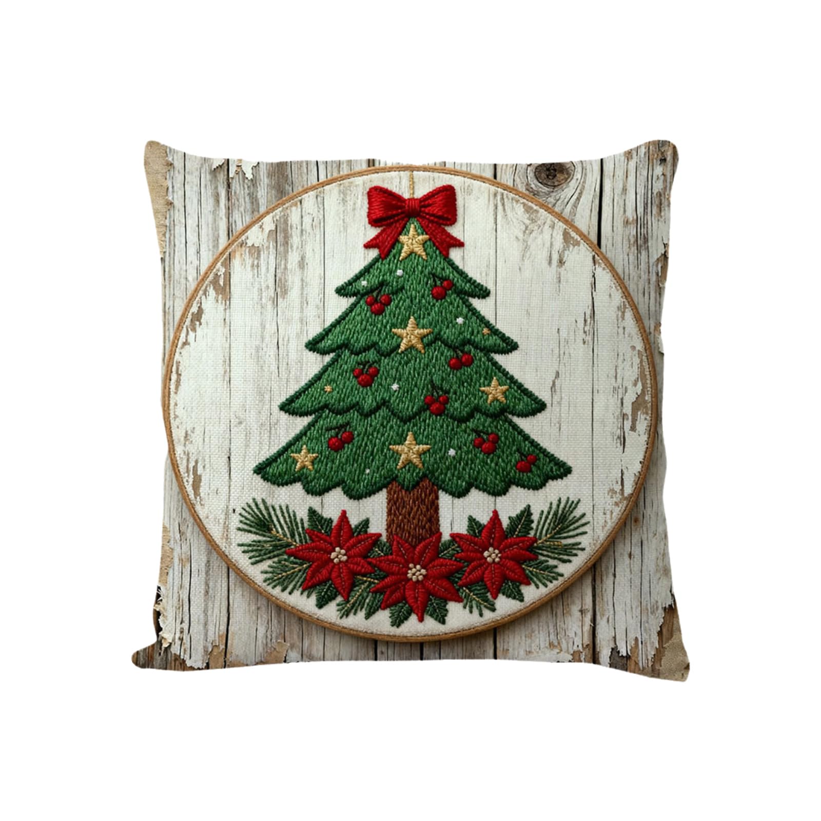 Kangnice Christmas Embroidered Linen Throw Pillow Case Reindeer Snowman Pattern Holiday Homes Decors Sofa Couch Cushion Cover Festives Cushion Cover