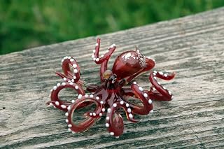 Playful Miniature Murano Glass Octopus Statue, a Fun and Lively Addition to Any Room.