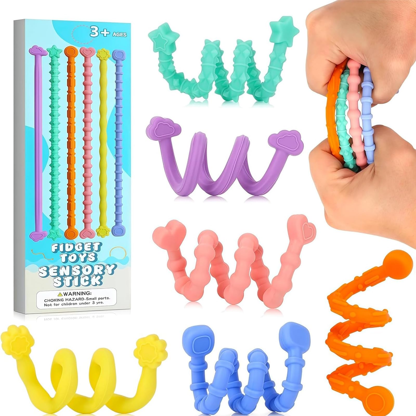 6 Pack Silicone Sensory Sticks Fidget Toys