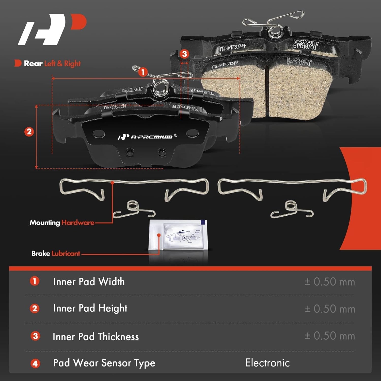 A-Premium Rear Ceramic Brake Pads Set Compatible with Honda Civic 2016-2022 & Acura RDX 2019-2022, Integra 2023, 4-Pack