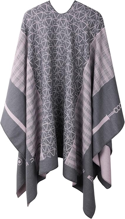 Zetieny Dames Sjaalwikkels met Gekruiste Voorkant Elegante Gebreide Poncho Omkeerbare Oversized Gebreide Cape Deken Warme Wintersjaal Cardigan voor de Avond, Zwart Grijs, One size