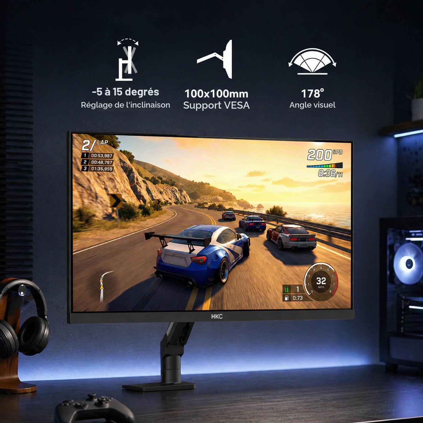 HKC G27H2DPRO Écran PC Gaming 27 Pouces 220Hz QHD 2560×1440 Fast IPS