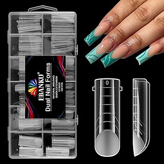 EBANKU 120Pcs Matte Dual Nail Forms, Poly Gel Nail Molds Square Clear Full Cover Coffin Nail Tips Extension Forms 12 Sizes for Gel Manicure Nail Art Design Salon&DIY