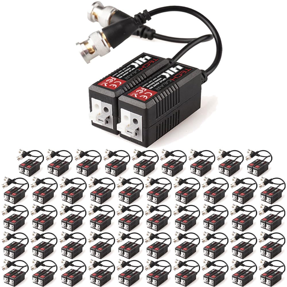 TECHGEAR 100x 8MP / 4K CCTV Passive Video Balun BNC Connector Adapter Transmitter & Transceiver, Male BNC to Easy Press-Fit UTP CAT5/5e/6/6e Cable for 4K / HD CCTV DVR Camera System (50 Pairs)