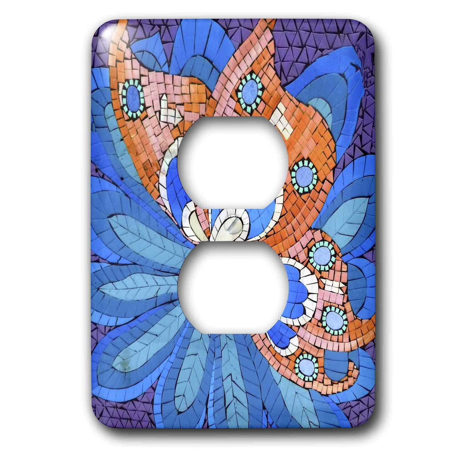 Cache prise de courant mosaique bleue orange 3dRose lsp_35018_6 plaque de finition murale