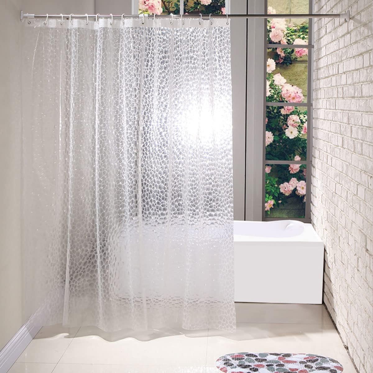 Lxeqiony Clear Shower Curtains Mould Proof Resistant,Washable PEVA Mildew-Free Bath Curtains,with hooks,Transparent Shower Curtain Liner,180 x 200cm