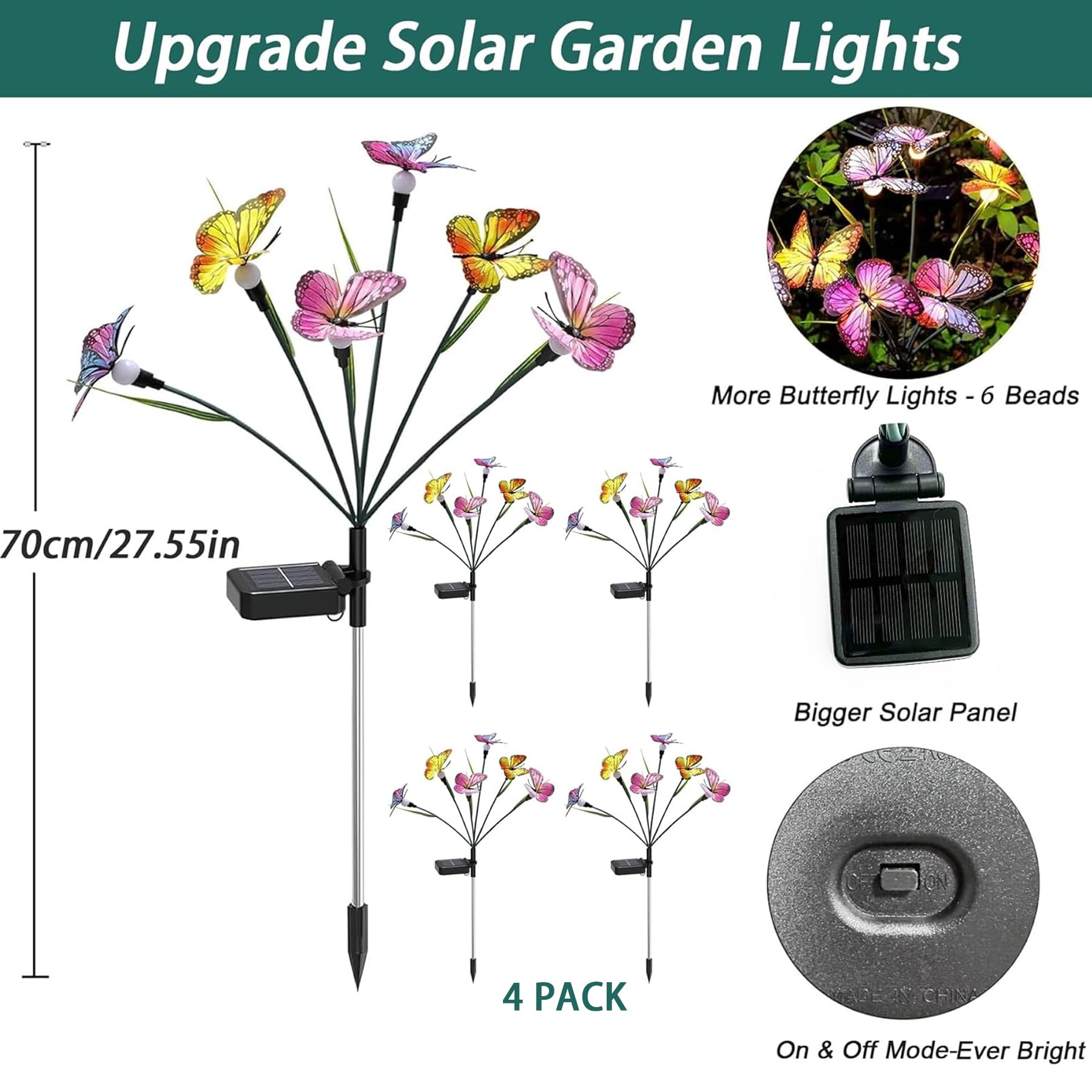VEEKAY Solar Garden Lights, 4 Pieces 24 LED Solar Lights Outdoor Garden Waterproof - Image 4