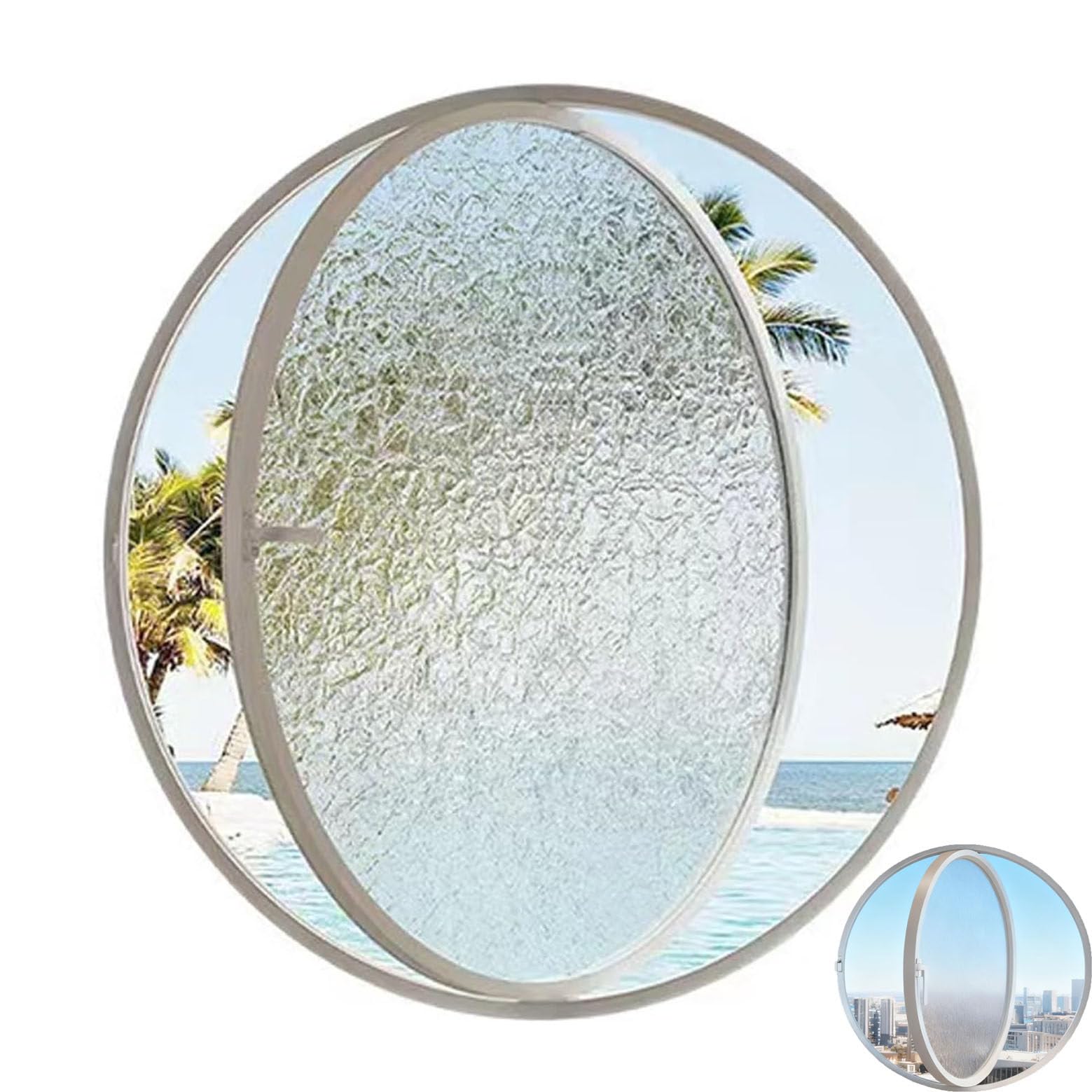 Rotating Porthole Window With Tempered Glass 40 50 60 70 80 90 100cm,360° Round Rotating Glass Windows,Rotatable Ventilation Windows,Suitable for Home,Cafes,Restaurants,Offices 100cm-WhiteWave