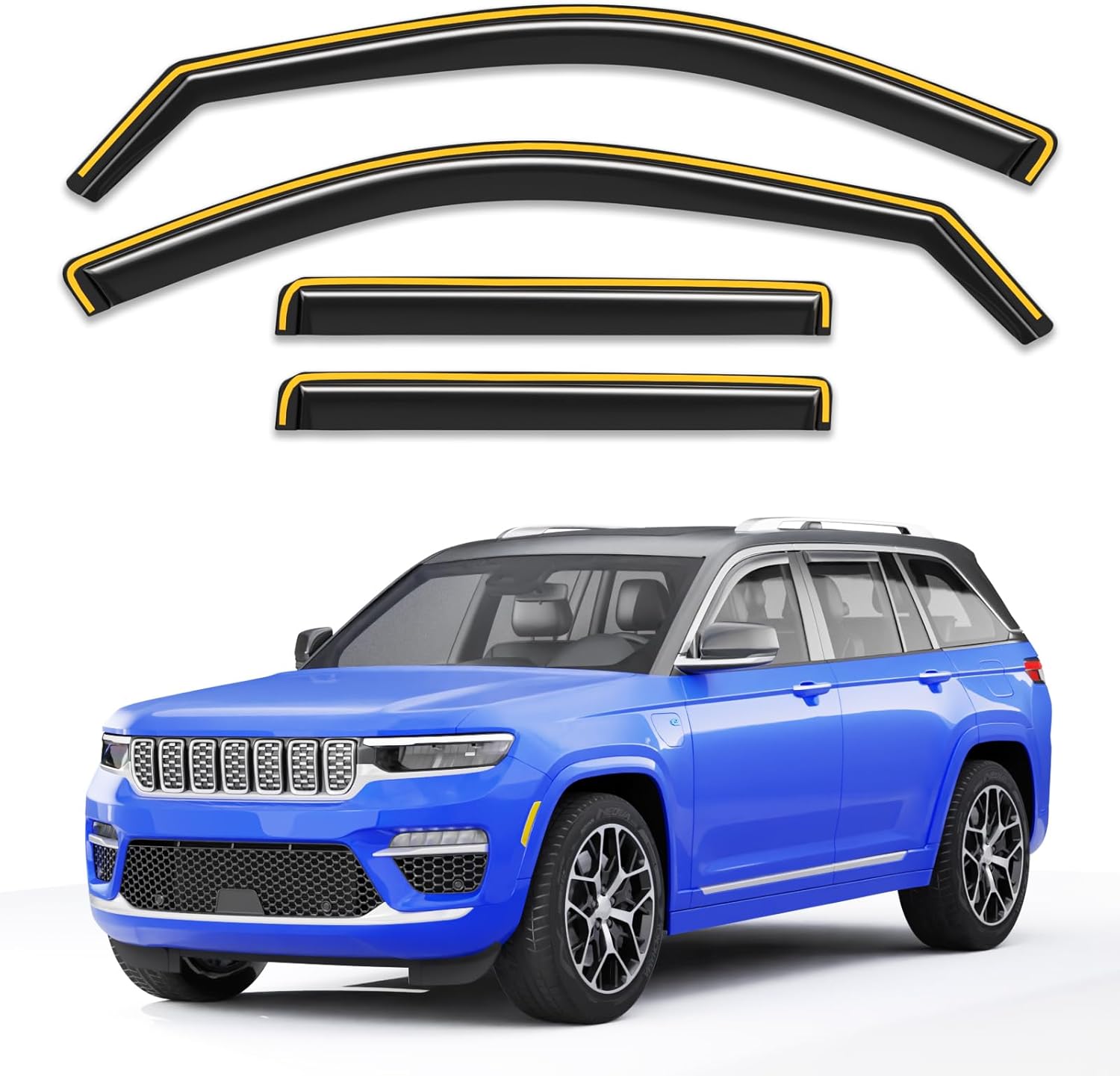in-Channel Window Rain Guards Fit for 2022-2025 Jeep Grand Cherokee 2-Row Double Cab (Not for L 3-Row),Extra Durable Visors Vent Visors Window Deflector Vent Shades Car Accessories -4 pcs For 2022-2025 Jeep Grand Cherokee(Not for L)