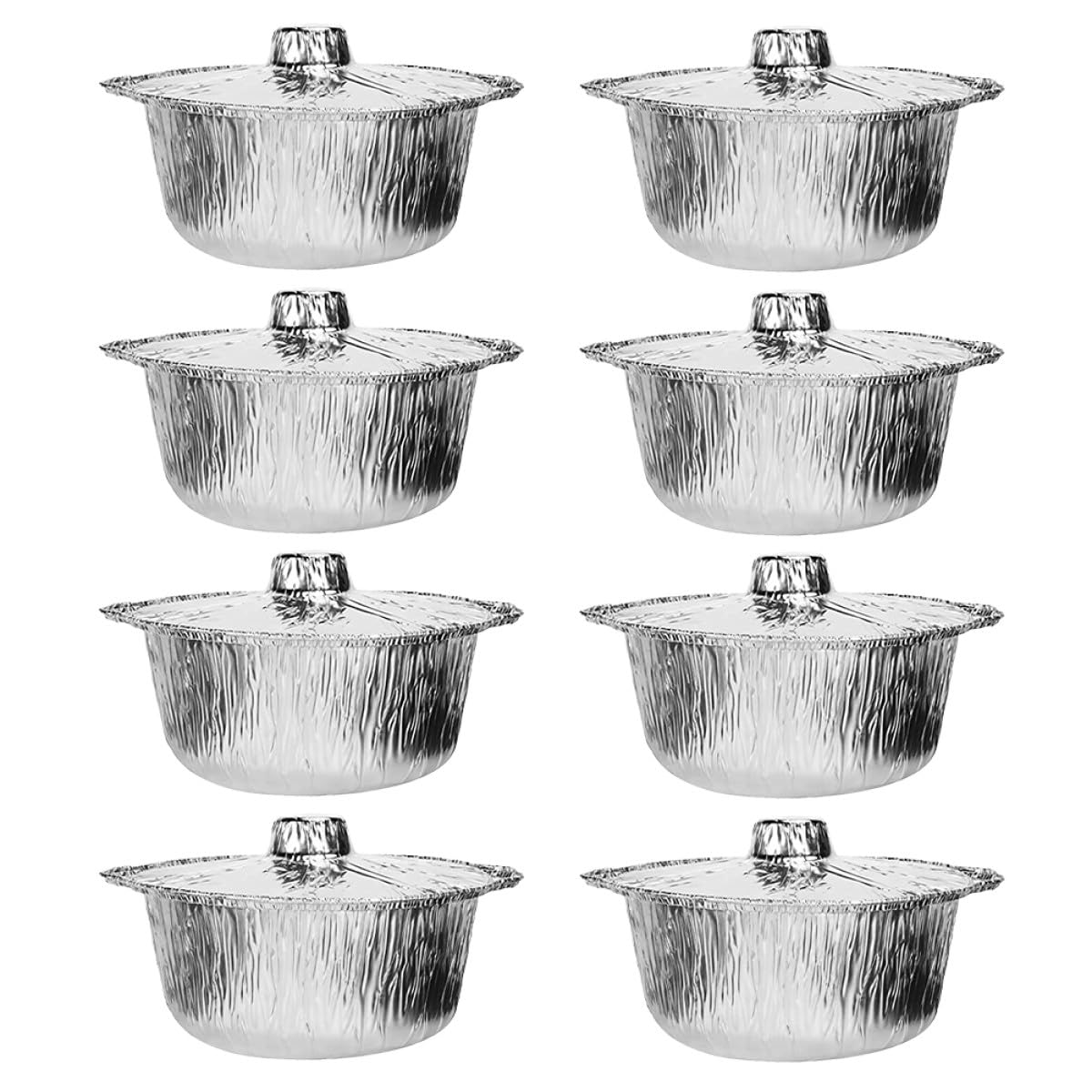 NUOBESTY Lot de 8 Casseroles en Aluminium Argentées avec Couvercles, Capacité 2000 ML, Cuisson Polyvalente Rapide et Homogène, Cuisine en Plein Air et Vacances