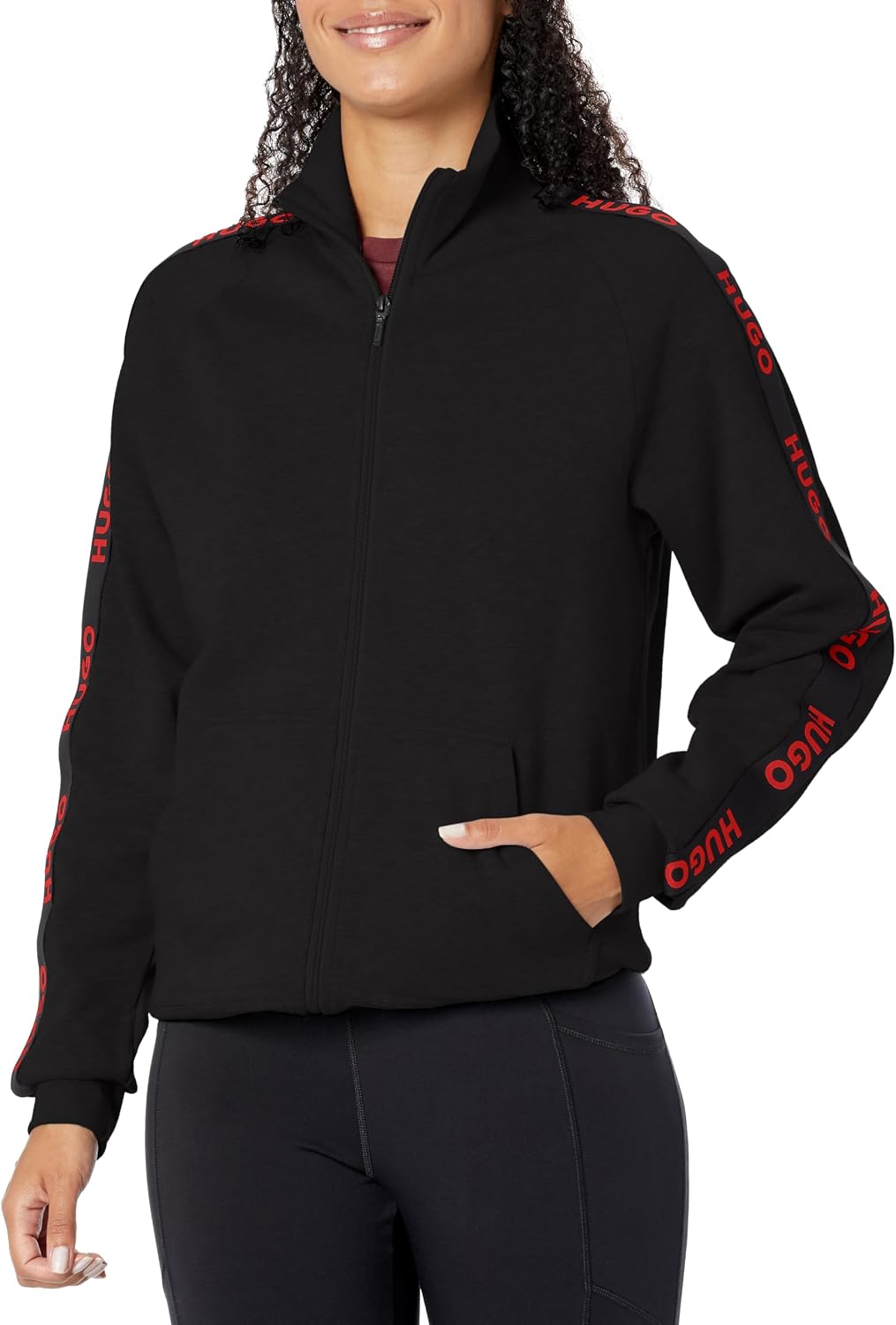 HUGO Women’s Sporty Zip-Up Jacket with Logo Tape Detail