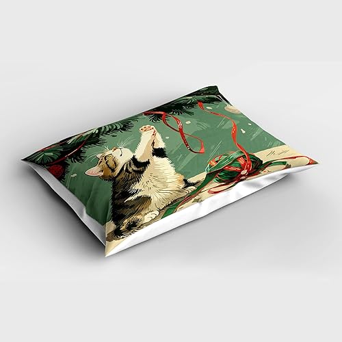 Miniatura 9 de Lunarable Funda de almohada de copo de nieve, marco de temporada navideña con fondo en remolino, elementos simétricos abstractos, funda de almohada