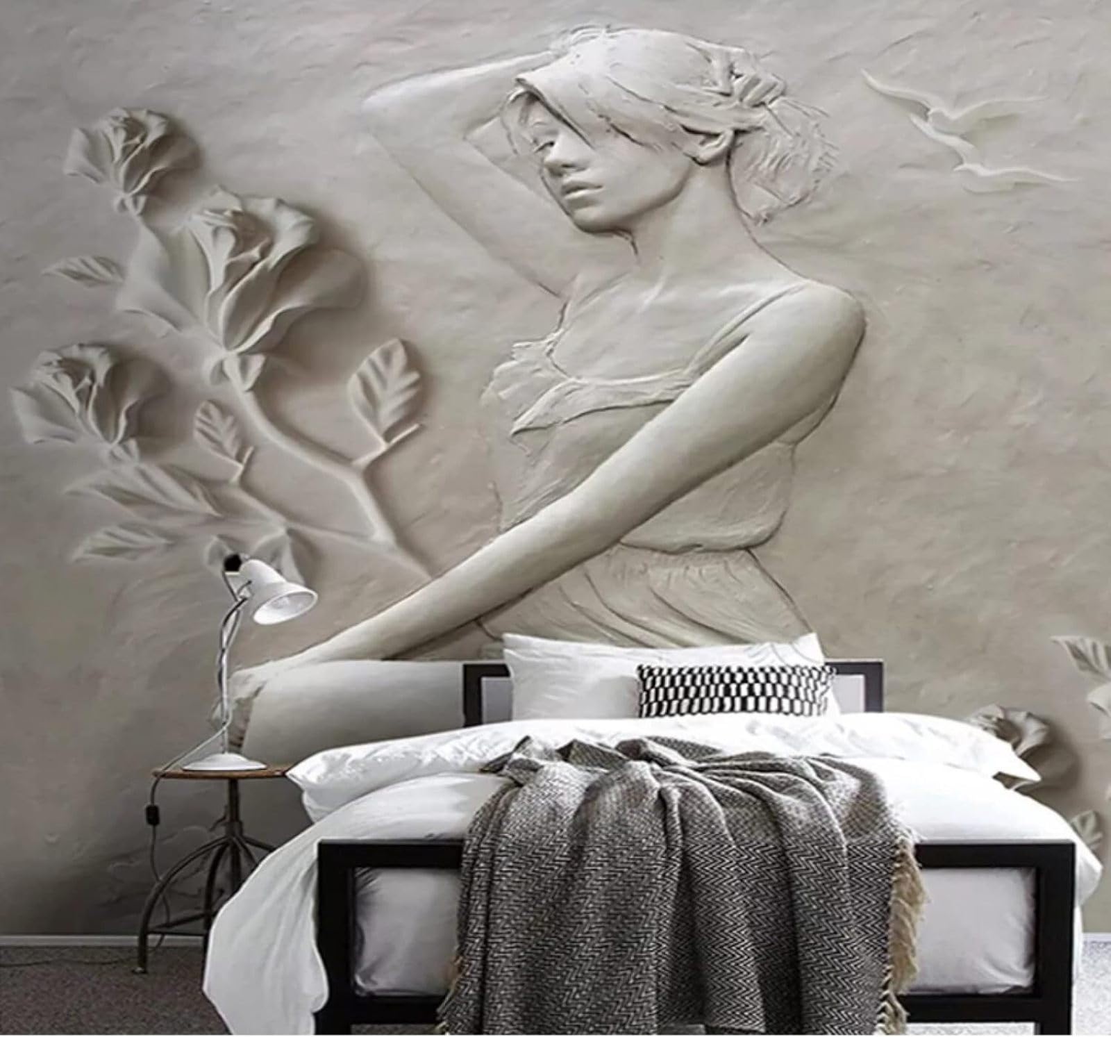 XLMING Relief People Plants Flowers Art 3D Wallpaper Luxury Home Dining Decor Paste Sofa Living Room The Wall for Bedroom Mural-350cm×256cm