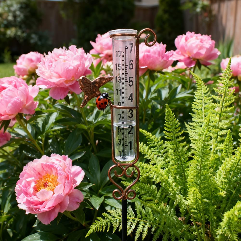Rain Gauge Outdoor with 7 Inch Glass Tube, Rain Gauges Large Clear Numbers Measure Gauge for Yard, Garden, Lawn(Hummingbird)
