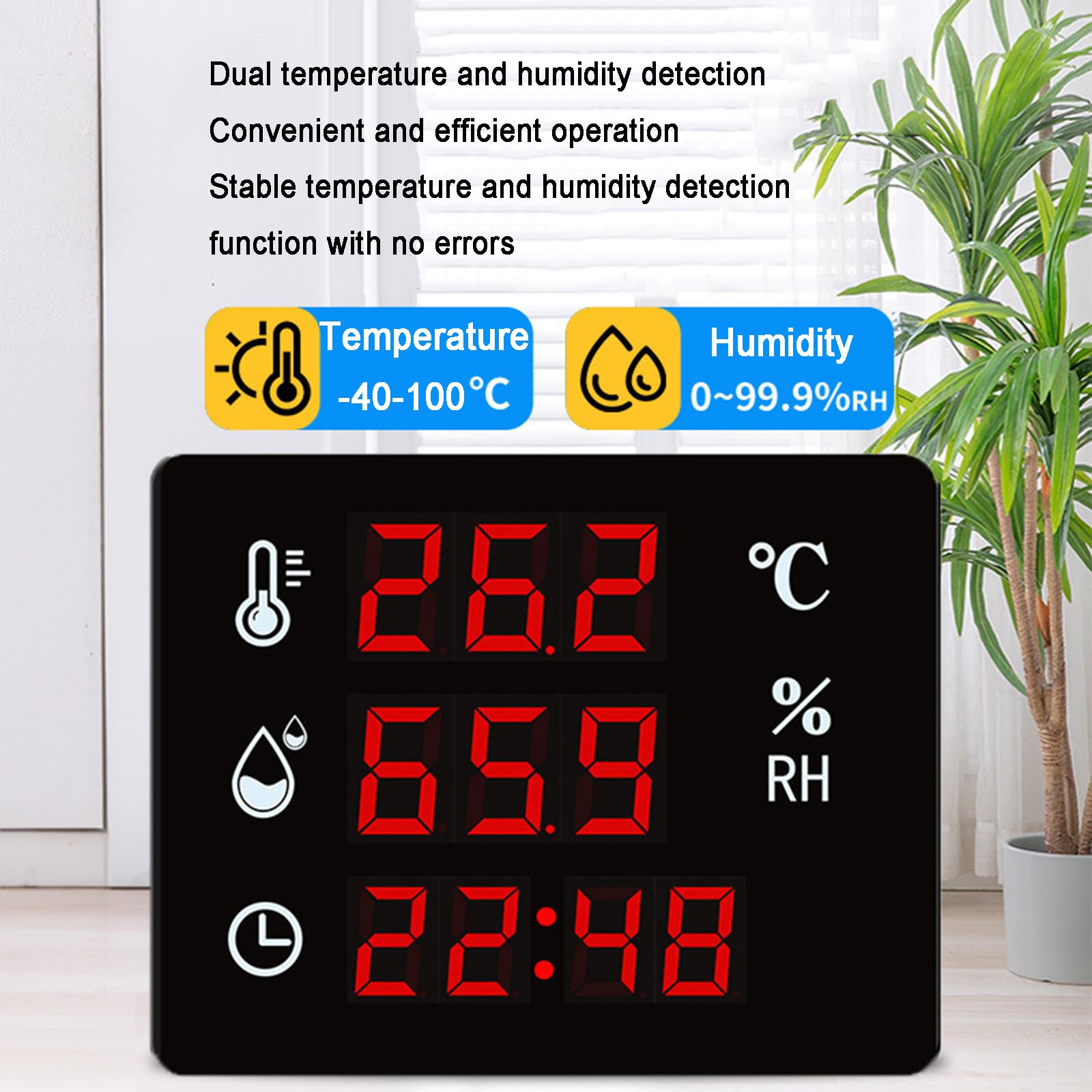 Termoigrometro Industriale, con Sonda Esterna, Sensore Digitale di Temperatura/umidità a LED, con Allarme di Limite Superiore/Inferiore, Visualizzazione Dell'ora