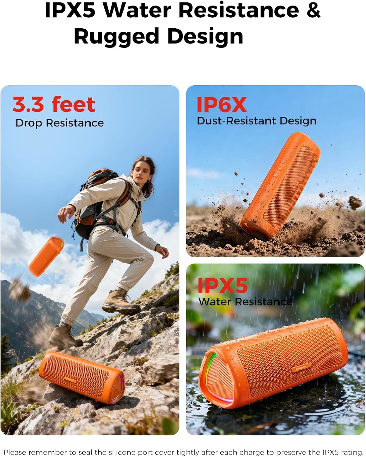Bluetooth Speaker, 20W HD Sound, Portable Wireless, IPX5 Waterproof, Up to 24H Playtime, TWS Pairing, for Home/Party/Outdoor/Camping/Beach Essentials, Electronic Gadgets, Birthday Gift (Orange) image 4