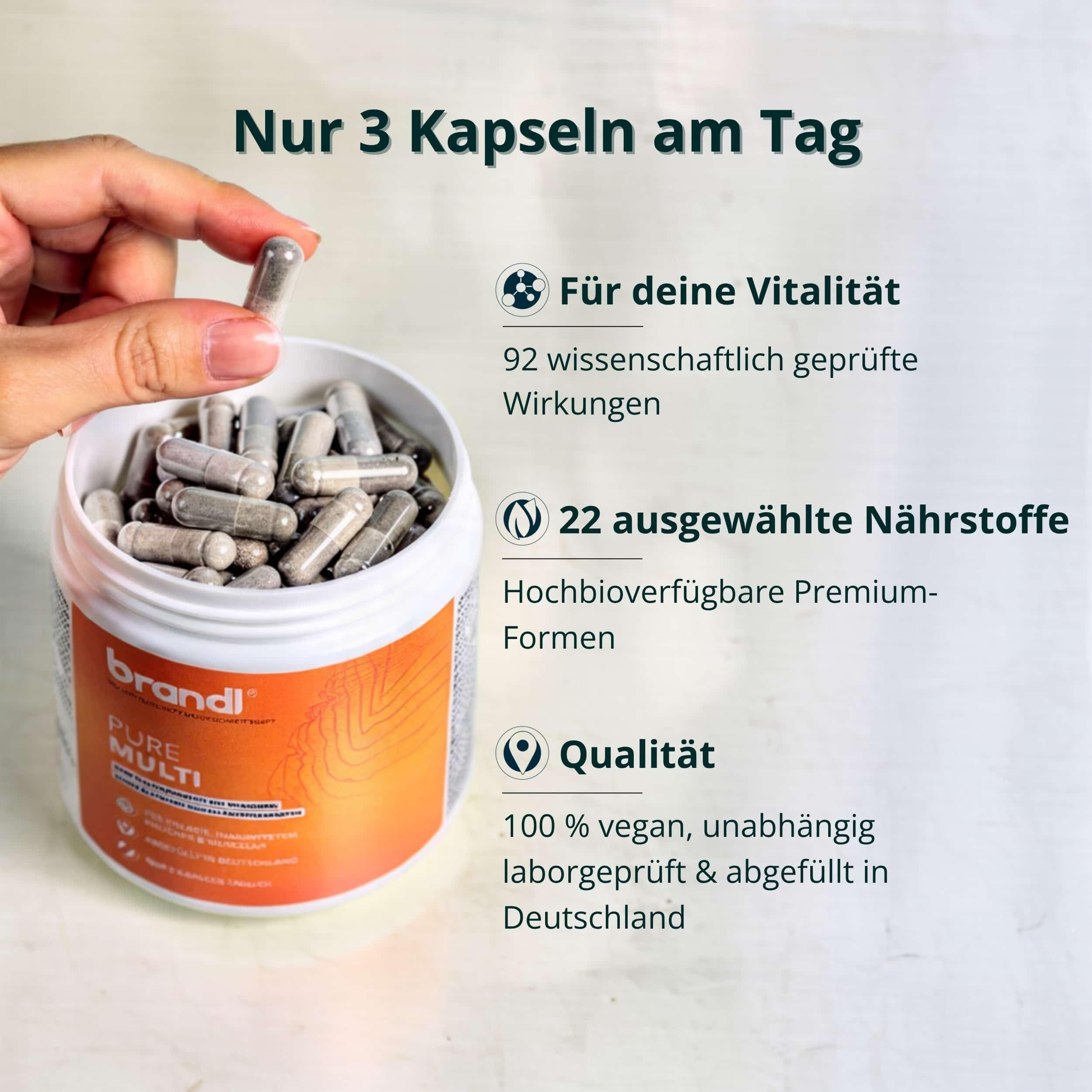 Multivitamin Tabletten hochdosiert – Vitamine, Mineralien & Immunsystem Stärken – Vegane Vitamin Supplements 135 Pure Multivitamin Kapseln – Nahrungsergänzungsmittel mit 22 Nährstoffen – Premium Multi