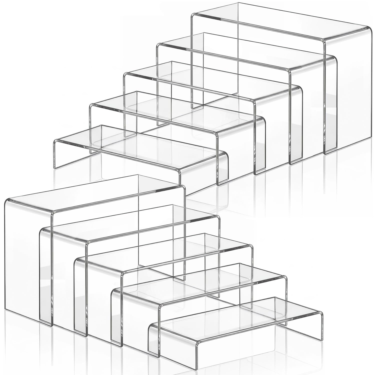 Xtrillogen Clear Acrylic Display Stand,Acrylic Stands for Display Shelves,Plastic Clear Shelf Organiser,Shelf Riser for Buffet Risers,Funko Pop Figures,Cupcake,Lego,and Perfume Organiser(10PCS)