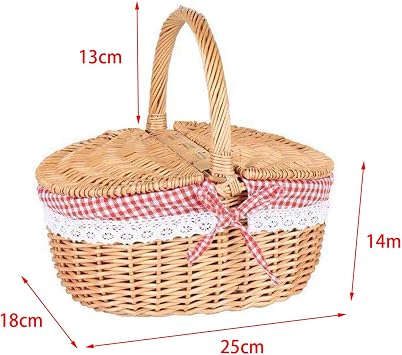 gazechimp Handwoven Wicker Picnic Basket with Lid and Handle Rattan Storage Serving Basket Wicker Storage Hamper for Outdoor Beach Camping Hiking