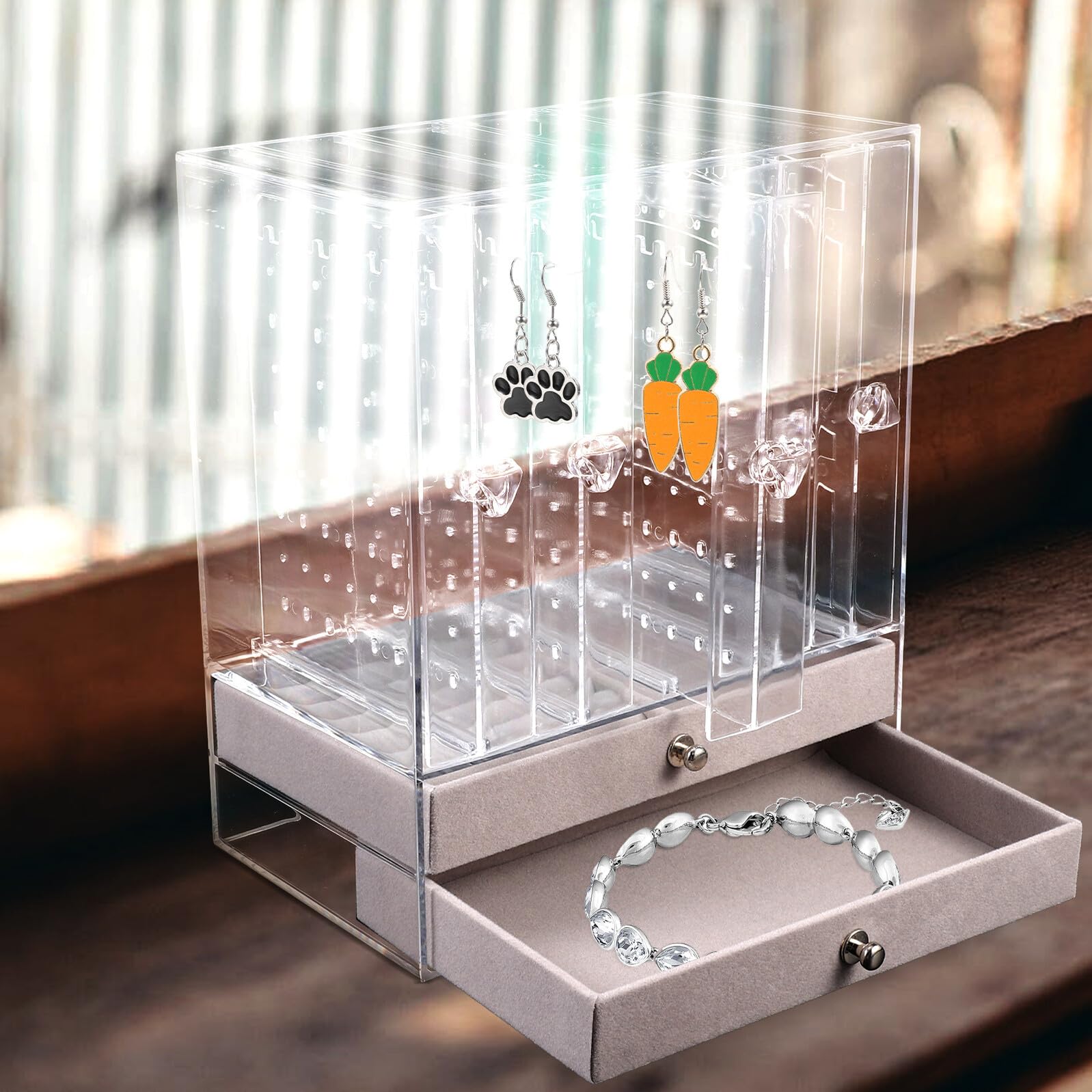 Transparentes Schmuckkästchen mit Doppellagigem Schubladendesign Klarer Schmuck organizer für Desktop Aufbewahrungsbox für Ringe Ohrringe Halsketten für Zuhause und Ladendisplay