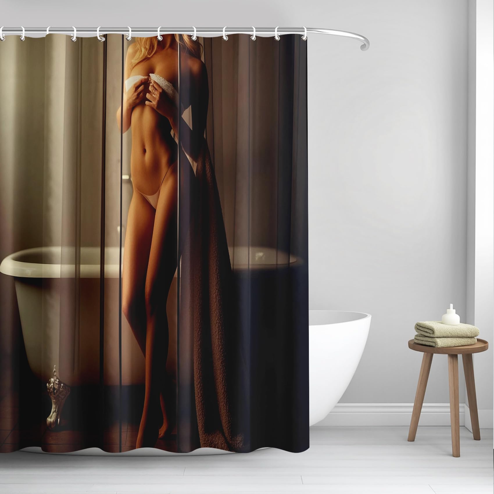 Nackte Frau Duschvorhang 200x200, Sexy Mädchen Duschvorhänge Anti-Schimmel Wasserdicht Polyester Stoff Waschbar Bad Vorhäng für Badzimmer mit 12 Haken W189p