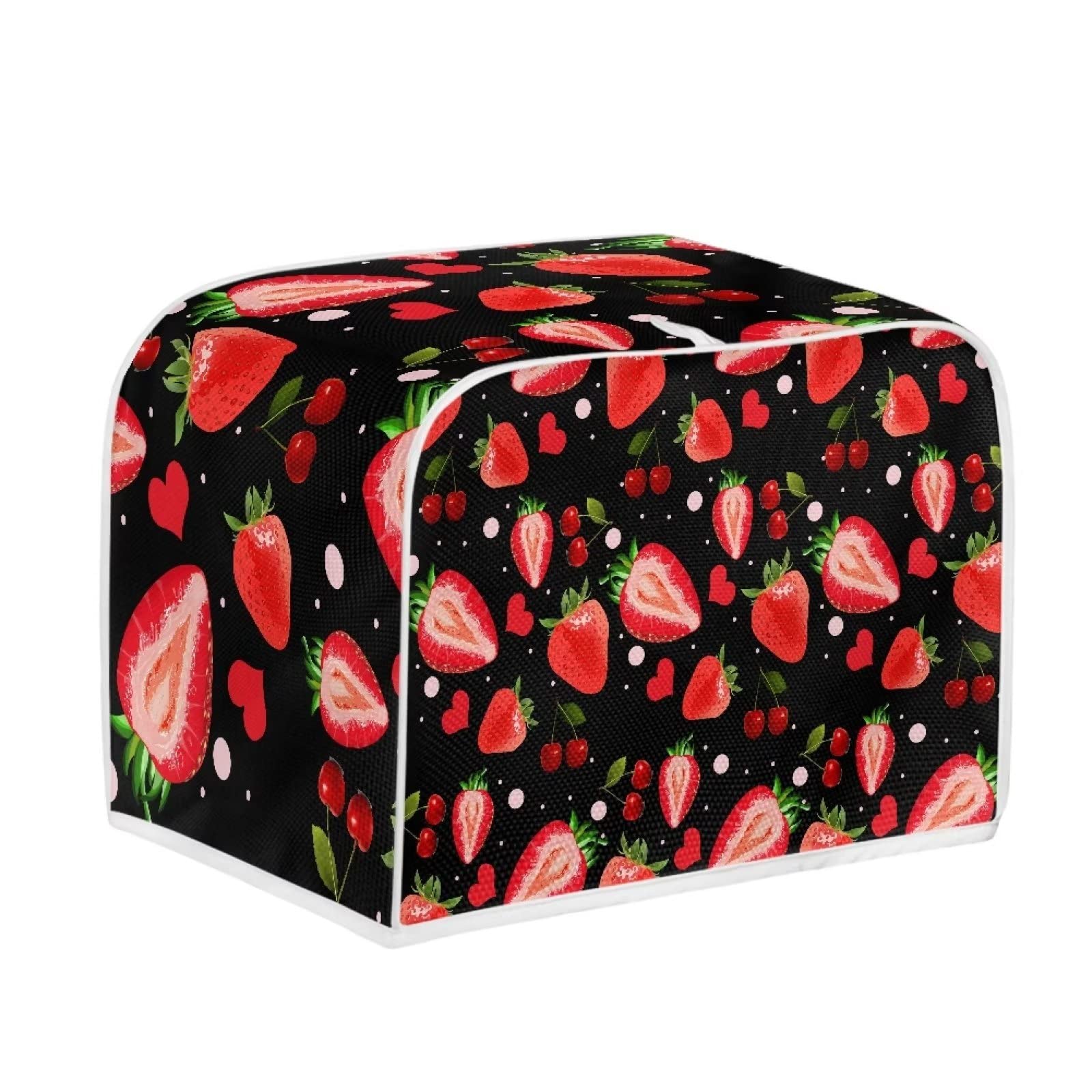 FOR U DESIGNS Bread Machine & Toaster Oven Cover - Strawberry Pattern, Fashionable, Durable, Washable, Fits 2 Slice Toasters & Small Appliances