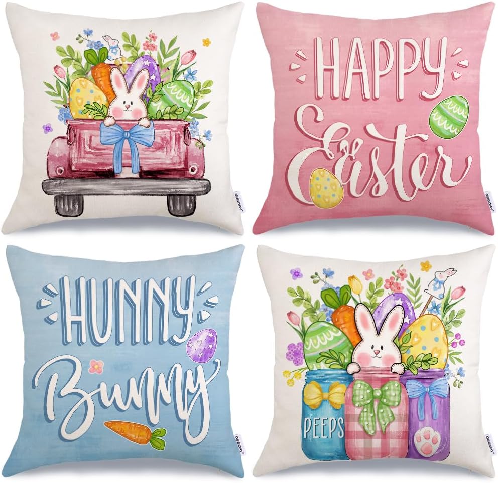 Amazon.com: GEEORY Happy Easter Eggs Hunny Bunny Throw Pillow Covers ...