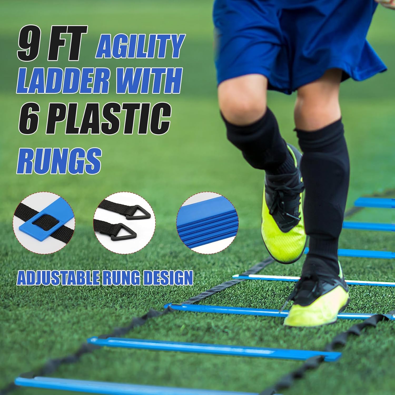 Soccer Goal,Soccer Net,Soccer Goals for Backyard,with Bow Frame,Collapsible Metal Base and Agility Ladder